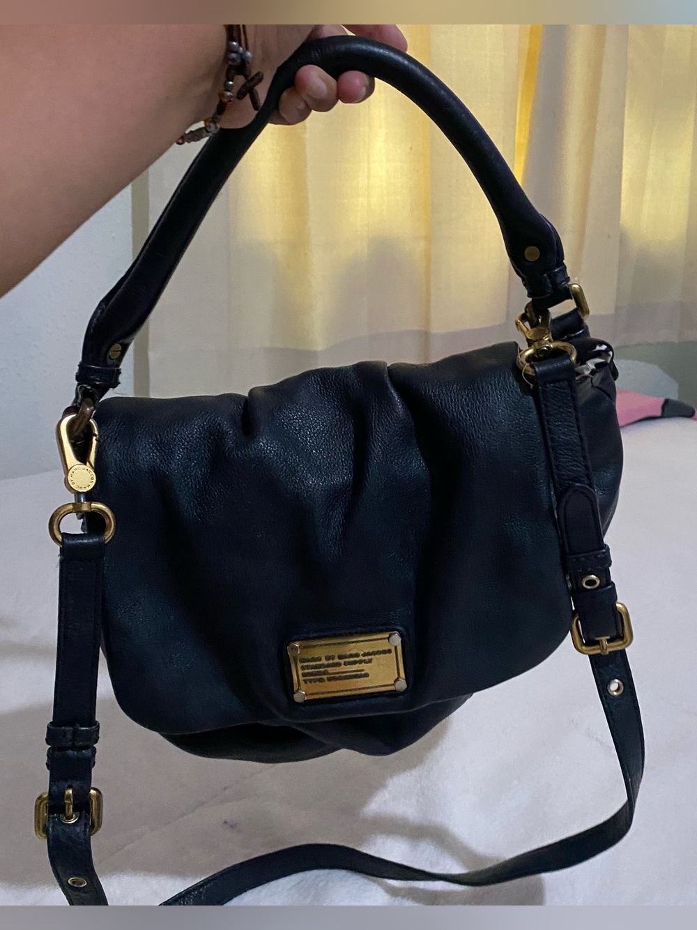 Marc by Marc Jacobs Black Leather Shoulder Bag with Gold Hardware Plaque